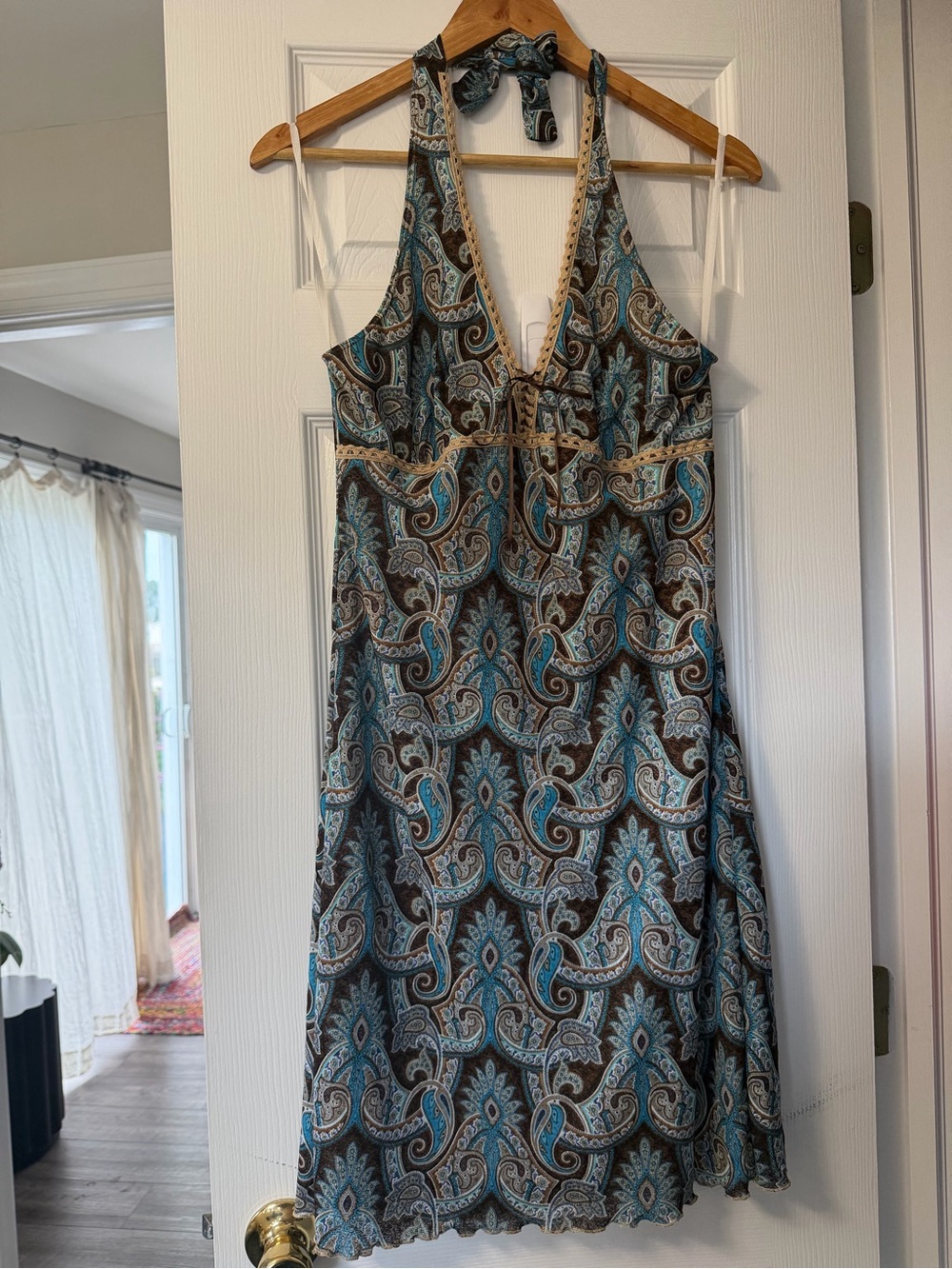 Xhilaration Teal and Brown Paisley Halter Midi Dress
